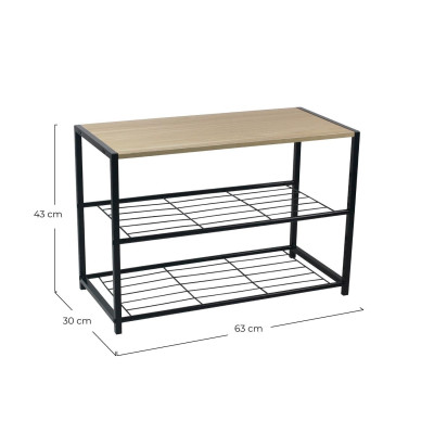 Panca Zapatero in stile industriale a 2 ripiani, Erme, nera/marrone, 63x30x43 cm 7house