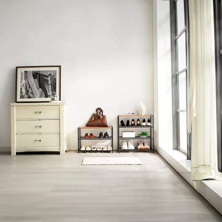 Panca Zapatero in stile industriale a 2 ripiani, Erme, nera/marrone, 63x30x43 cm 7house