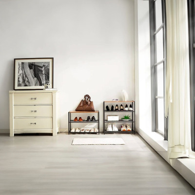 Panca Zapatero in stile industriale a 2 ripiani, Erme, nera/marrone, 63x30x43 cm 7house