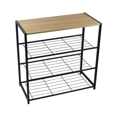 Panca Zapatero in stile industriale a 3 ripiani, Erbu, nero/marrone, 63x30x63 cm 7house