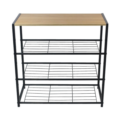 Panca Zapatero in stile industriale a 3 ripiani, Erbu, nero/marrone, 63x30x63 cm 7house