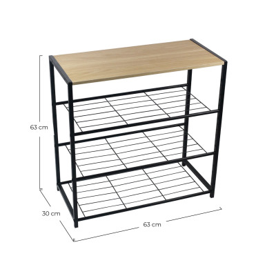 Panca Zapatero in stile industriale a 3 ripiani, Erbu, nero/marrone, 63x30x63 cm 7house