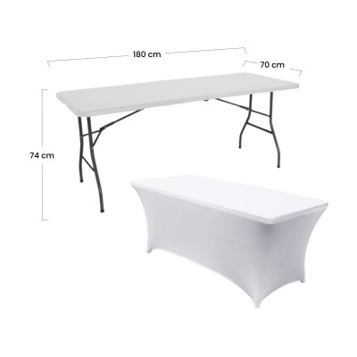 Mesa rebatível 180 cm branca + cobertura para catering 7house Mesas rebatíveis 4
