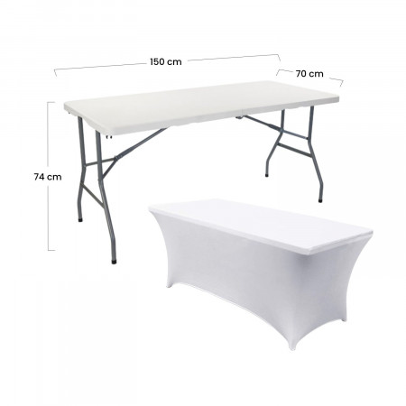 Mesa rebatível 150 cm branca + cobertura para catering 7house Mesas rebatíveis 4