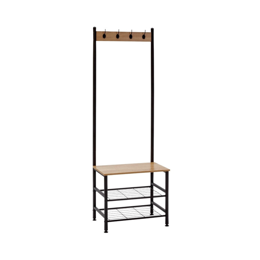 Perchero Metálico con 4 Colgadores y 3 Baldas de Madera Viem 175x60x40cm 7house Percheros y Zapateros 1