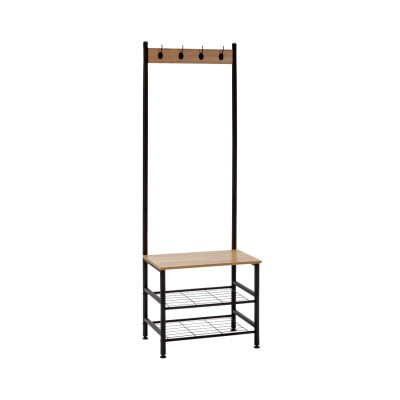 Perchero Metálico con 4 Colgadores y 3 Baldas de Madera Viem 175x60x40cm 7house Percheros y Zapateros 1