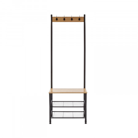 Perchero Metálico con 4 Colgadores y 3 Baldas de Madera Viem 175x60x40cm 7house Percheros y Zapateros 2