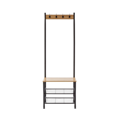 Perchero Metálico con 4 Colgadores y 3 Baldas de Madera Viem 175x60x40cm 7house Percheros 2
