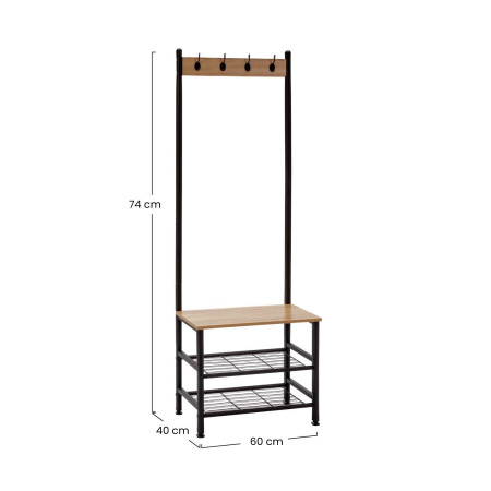 Perchero Metálico con 4 Colgadores y 3 Baldas de Madera Viem 175x60x40cm 7house Percheros 6