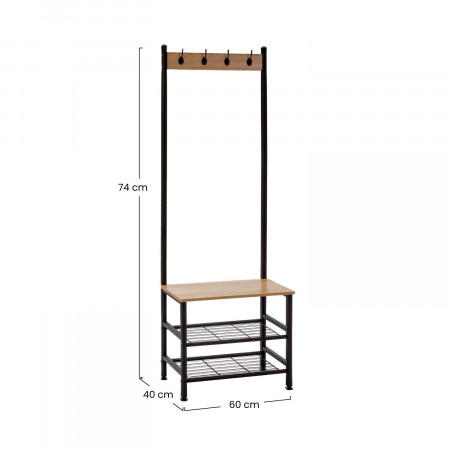 Perchero Metálico con 4 Colgadores y 3 Baldas de Madera Viem 175x60x40cm 7house Percheros y Zapateros 6