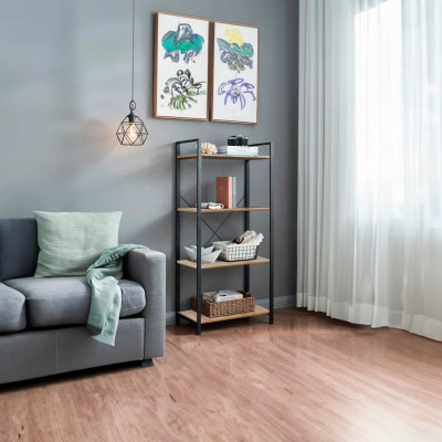Scaffale metallico con 4 ripiani in legno Orer 148x60x32,5 cm 7house