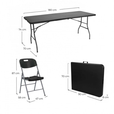 Conjunto Plegable Mesa 180cm y 6 Sillas con Asa Catering O91 Conjuntos para Jardín 11