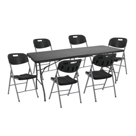 Mesa dobrável 180cm e 6 cadeiras com pega Restauração 7house Conjuntos de jardim 7