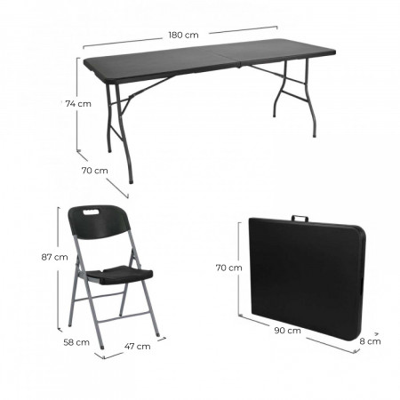 Mesa dobrável 180cm e 6 cadeiras com pega Restauração 7house Conjuntos de jardim 11