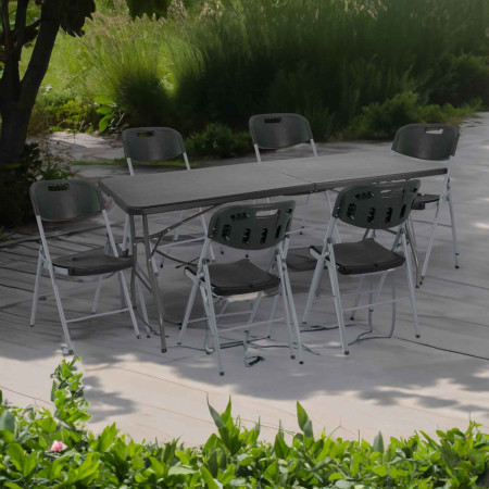 Conjunto Plegable Mesa 180cm y 6 Sillas con Asa Catering 7house Conjuntos para Jardín 12