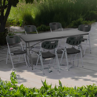 Mesa dobrável 180cm e 6 cadeiras com pega Restauração 7house Conjuntos de jardim 12