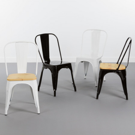 Pack 4 Cadeiras industriais robustas com assento de madeira 45x54x85cm Thinia Home Packs de cadeiras 6
