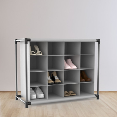 Sapateira com 4 prateleiras e 16 compartimentos Preto/Cinza 87,3x36,5x64,4cm 7house Quarto 5