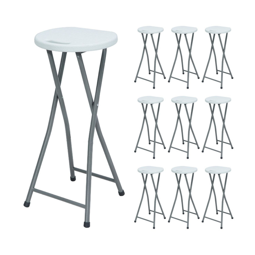 Pack 10 Taburetes Plegables Alto Blanco 30x76cm 7house Taburetes 1