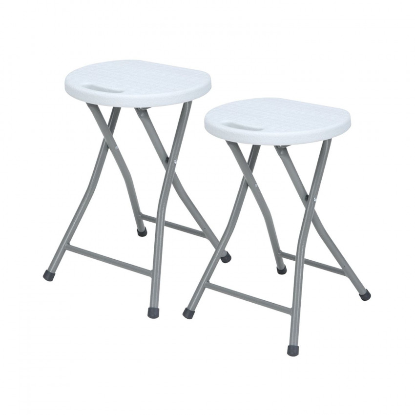 Pack 2 Taburetes Plegables de Resina y Acero 31x45cm Blancos 7house Taburetes 1
