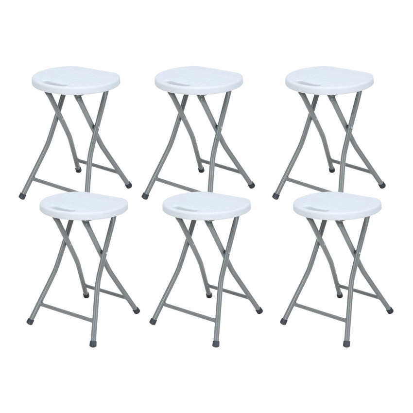 Pack 6 Taburetes Plegables de Resina y Acero 31x45cm Blancos 7house Sillas de Jardín 1