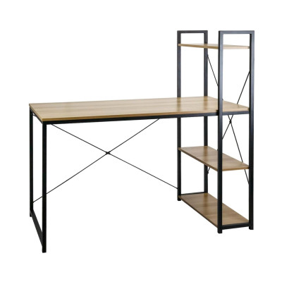Metallschreibtisch mit Regal mit 3 Holzfachböden „Ozra“, 120 x 120 x 75 cm 7house