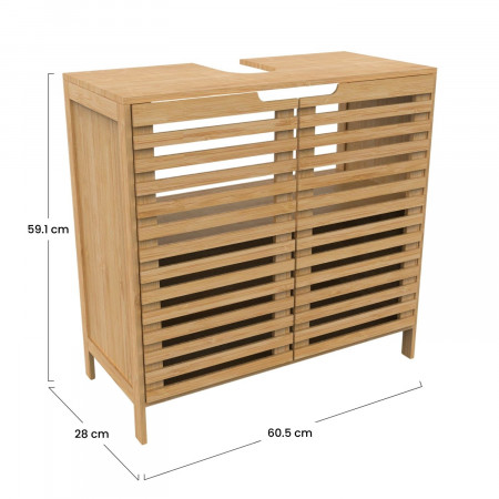 Armário de lavatório em bambu com 2 níveis 60.5x28x59.1cm 7house Organização da casa de banho 5