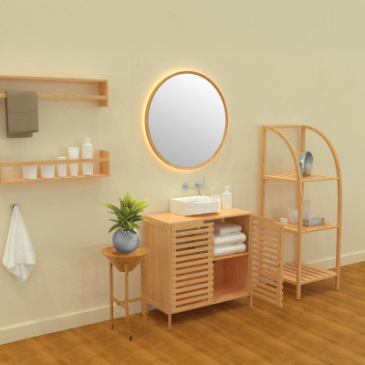 Armário de lavatório em bambu com 2 níveis 60.5x28x59.1cm 7house Arrumação de casa de banho 6