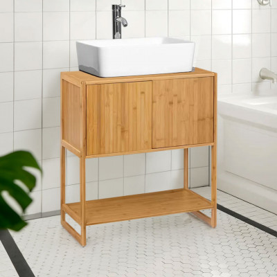 Armário de lavatório em bambu com 1 nível 80x33.5x70cm 7house Organização da casa de banho 5