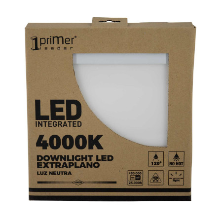 Downlight LED Ultraslim Cuadrado 22W 1900lm 22.5x22.5cm 4000K Blanco 25000H Primer Leader Downlight Superficie 7