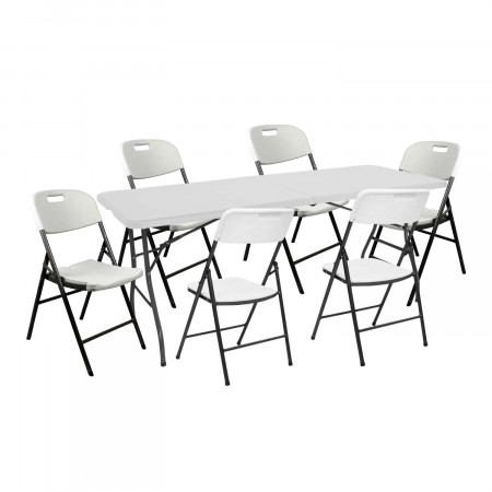 Mesa dobrável 180cm e 6 cadeiras com pega Restauração Thinia Home Conjuntos de jardim 1