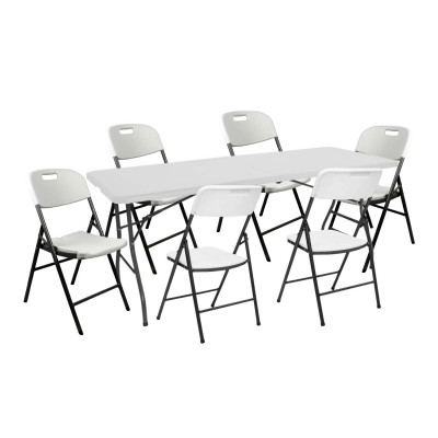 Mesa dobrável 180cm e 6 cadeiras com pega Restauração Thinia Home Conjuntos de jardim 1
