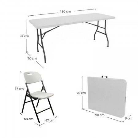 Mesa dobrável 180cm e 6 cadeiras com pega Restauração Thinia Home Conjuntos de jardim 5