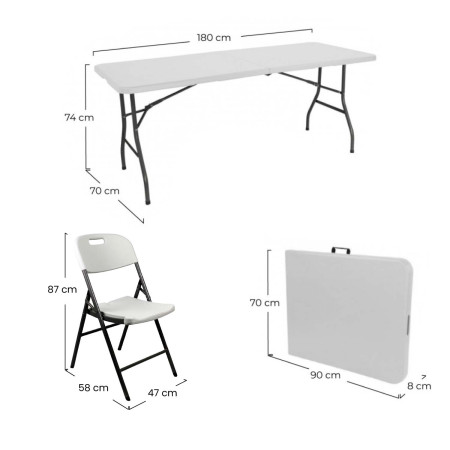Mesa dobrável 180cm e 6 cadeiras com pega Restauração Thinia Home Conjuntos de jardim 5
