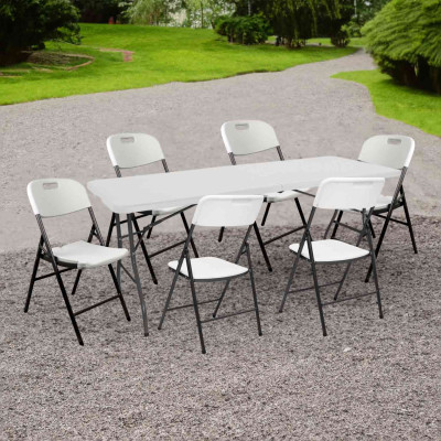 Zusammenklappbares Set aus einem 180 cm langen Tisch und 6 Stühlen mit Armlehnen für den Catering-Bereich Thinia Home