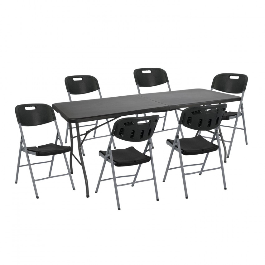 Mesa dobrável 180cm e 6 cadeiras com pega Restauração Thinia Home Conjuntos de jardim 7