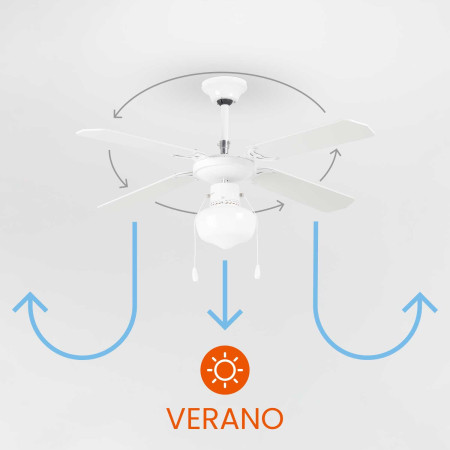 Ventilador de teto com luz, 4 pás, 50 W, 3 velocidades, Baréin, branco Thinia Home