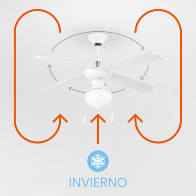 Ventilador de teto com luz, 4 pás, 50 W, 3 velocidades, Baréin, branco Thinia Home