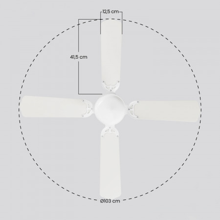 Ventilador de Techo con Luz 4 Aspas 50W 3 Velocidades Baréin Blanco O91