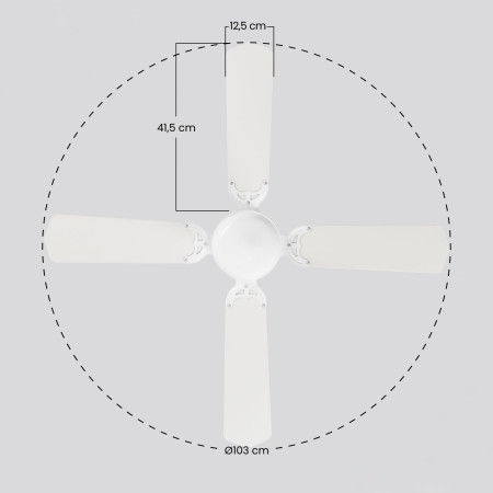 Ventilador de teto com luz 4 pás 50W 3 velocidades Baréin Branco Thinia Home Ventiladores de teto 6