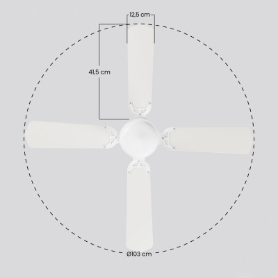 Ventilador de teto com luz, 4 pás, 50 W, 3 velocidades, Baréin, branco Thinia Home