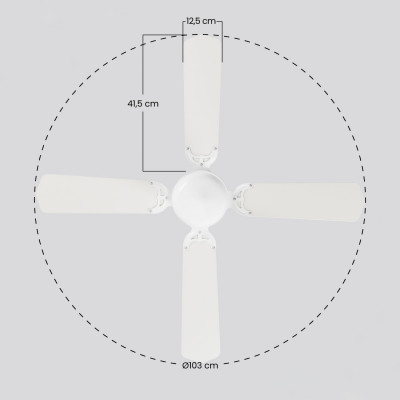 Ventilador de teto com luz 4 pás 50W 3 velocidades Baréin Branco Thinia Home Ventiladores de teto 6