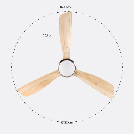 Ventilador de Techo con Luz 3 Aspas 56W 6 Velocidades Alaska Madera Natural Thinia Home Ventiladores de Techo 6