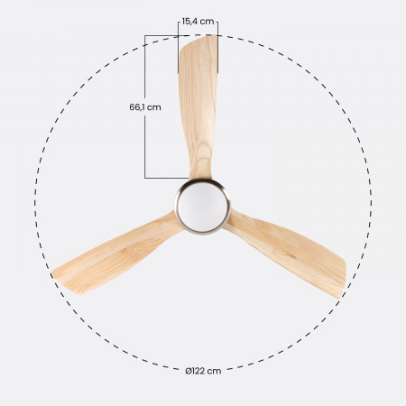 Ventilador de Techo con Luz 3 Aspas 56W 6 Velocidades Alaska Madera Natural Thinia Home Ventiladores de Techo 6