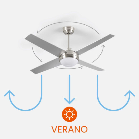 Ventilador de Techo con Luz 4 Aspas 56W 6 Velocidades Montana Plateado Thinia Home Ventiladores de Techo 4