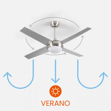 Ventilador de Techo con Luz 4 Aspas 56W 6 Velocidades Montana Plateado Thinia Home Ventiladores de Techo 4