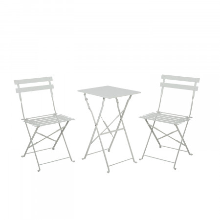 Conjunto de terraço dobrável em metal com 2 cadeiras e mesa quadrada Bistreau White Thinia Home Conjuntos de terraço 1