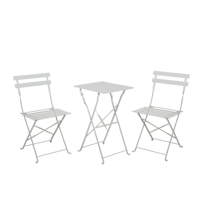 Conjunto de Terraza Plegable Metálico de 2 Sillas y Mesa Cuadrada Bistreau Blanco Thinia Home Conjuntos para Terrazas 1