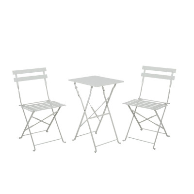 Conjunto de terraço dobrável em metal com 2 cadeiras e mesa quadrada Bistreau White Thinia Home Conjuntos de terraço 1