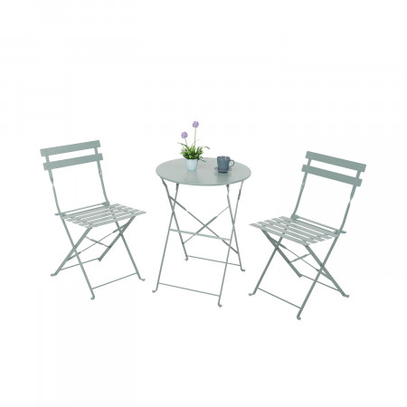 Conjunto de terraço dobrável em metal com 2 cadeiras e mesa redonda Bistreau cinzento Thinia Home Conjuntos de terraço 1
